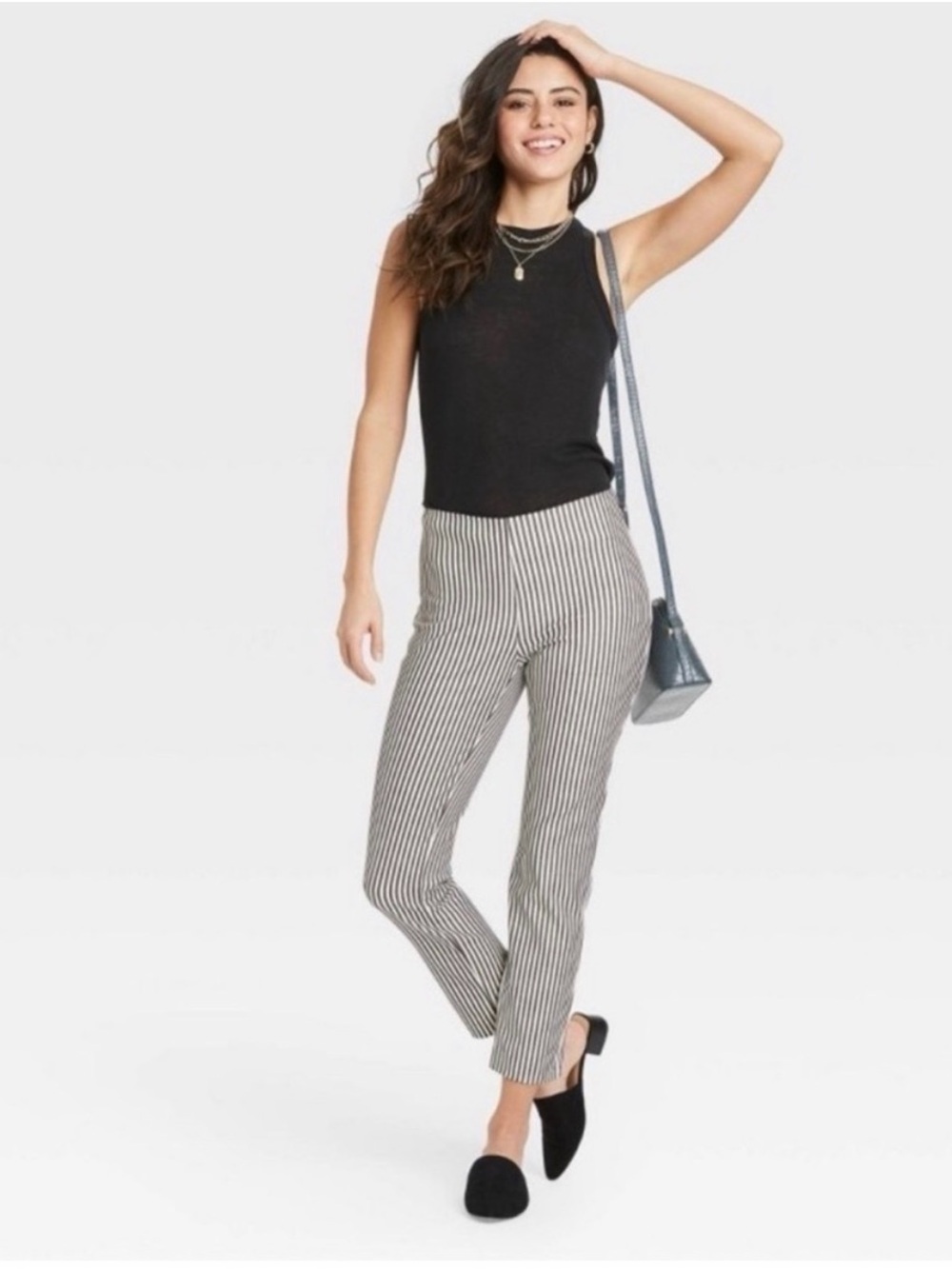 A Brand New Day Striped Cropped Slim Pants - Black/White